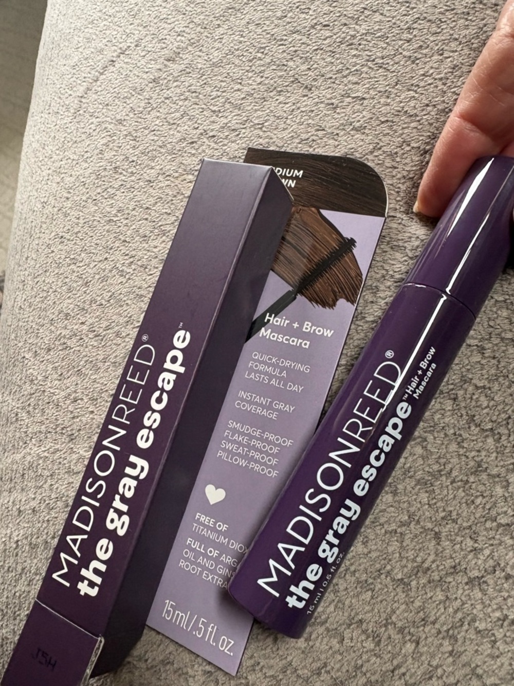 Madison Reed medium brown hair and brow mascara